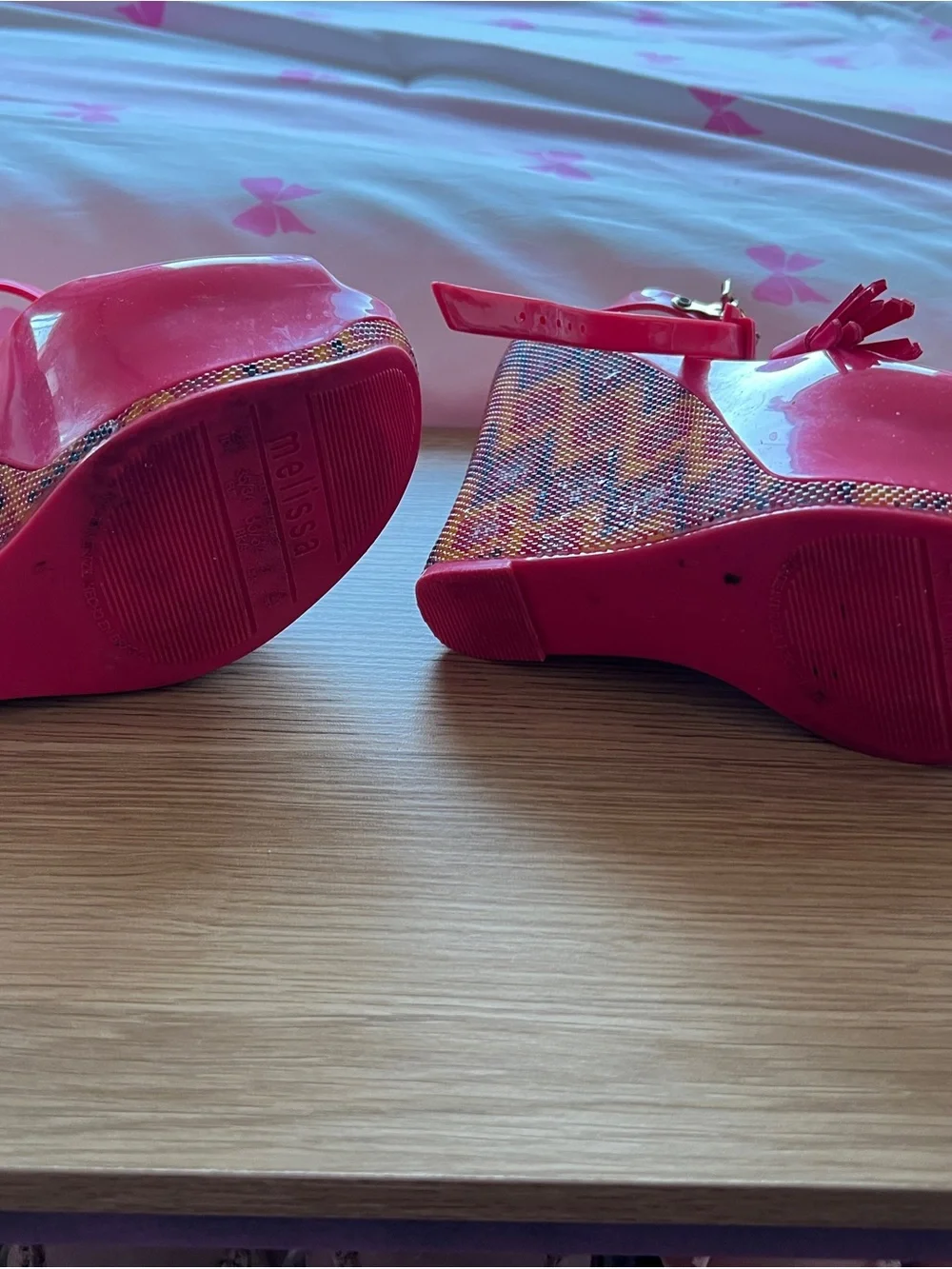 Melissa Hot Pink Peep-Toe Platform Wedges Sandals US Size 5